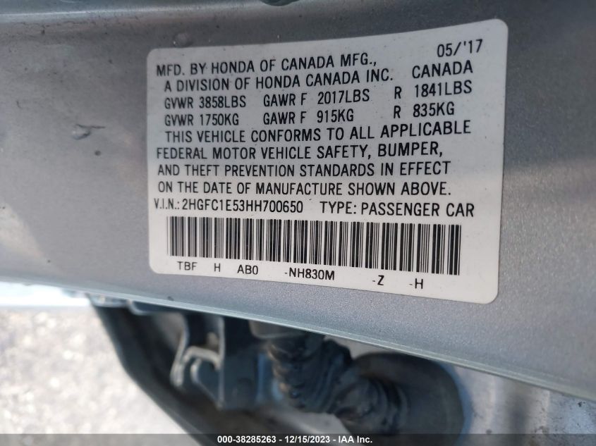 2017 HONDA CIVIC SI - 2HGFC1E53HH700650