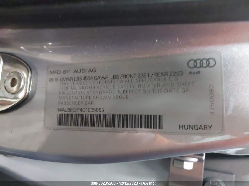2016 AUDI A3 PREMIUM - WAUB8GFF4G1035065