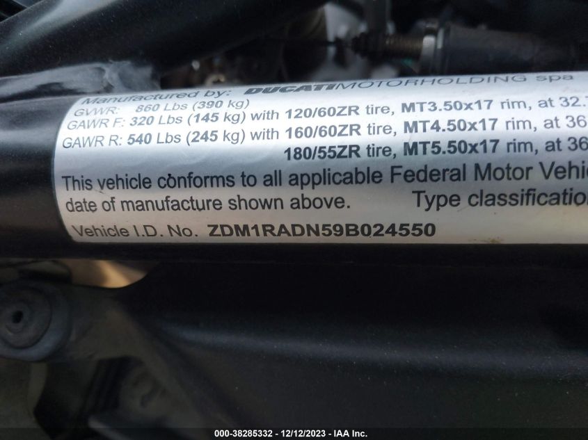 2009 DUCATI MONSTER 696 - ZDM1RADN59B024550