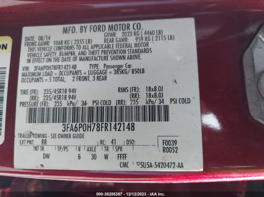 2015 FORD FUSION SE - 3FA6P0H78FR142148