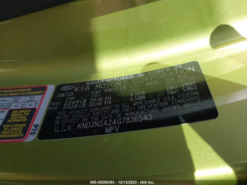 2016 KIA SOUL - KNDJN2A24G7836543