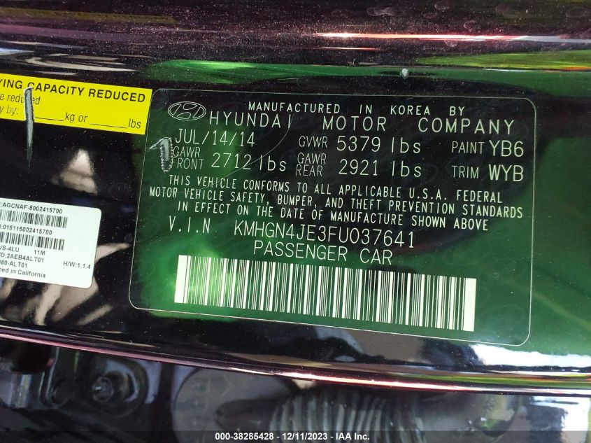 2015 HYUNDAI GENESIS 3.8 - KMHGN4JE3FU037641
