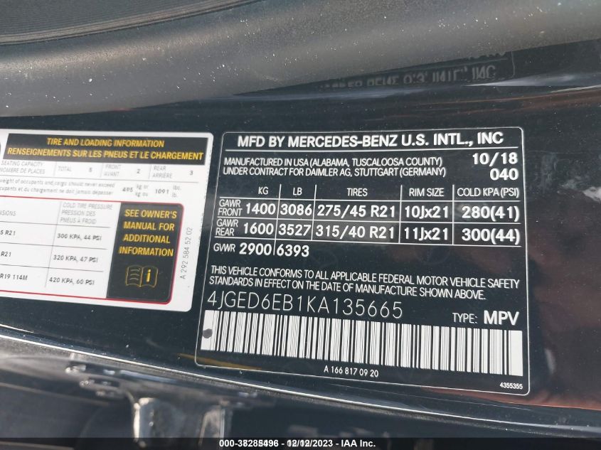 2019 MERCEDES-BENZ AMG GLE 43 COUPE 4MATIC 4JGED6EB1KA135665