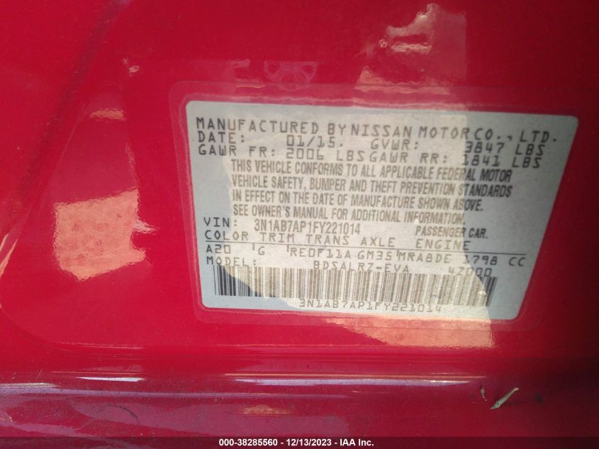 2015 NISSAN SENTRA SR - 3N1AB7AP1FY221014