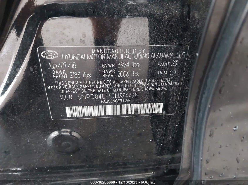 VIN 5NPD84LF5JH374738 2018 HYUNDAI ELANTRA SEL/VALUE/LIMITED