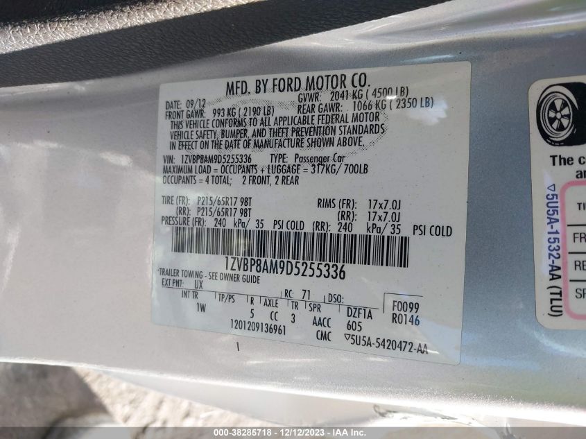 2013 FORD MUSTANG V6 - 1ZVBP8AM9D5255336