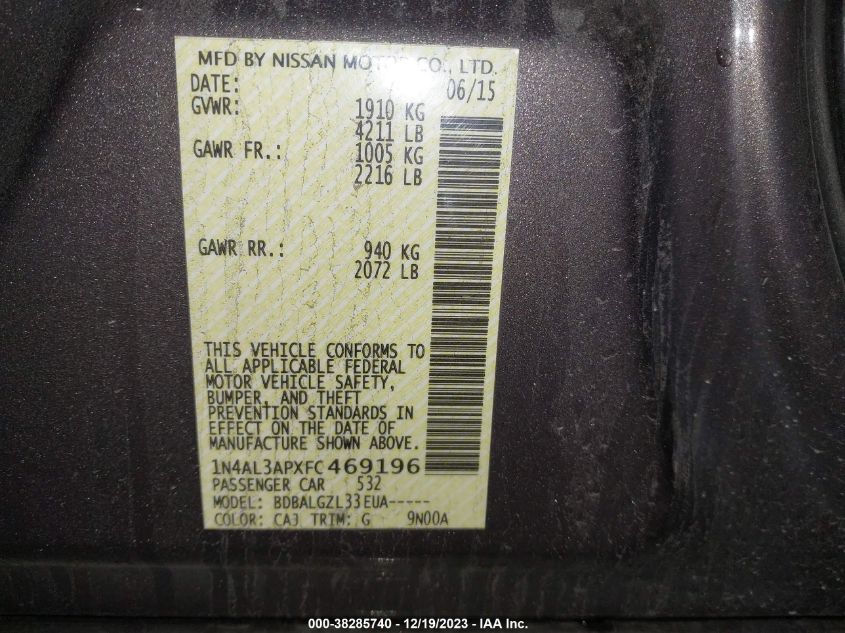 2015 NISSAN ALTIMA 2.5/S/SV/SL - 1N4AL3APXFC469196