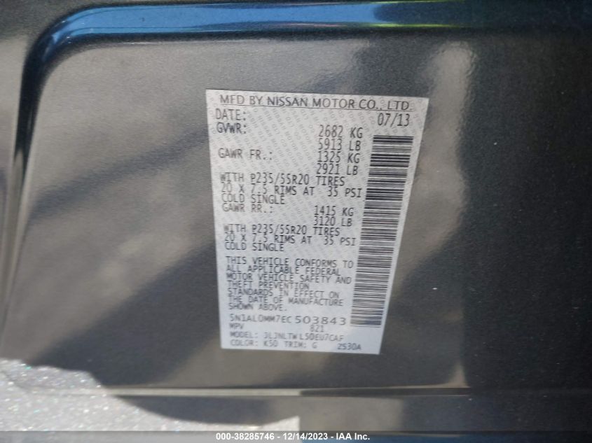 2014 INFINITI QX60 - 5N1AL0MM7EC503843