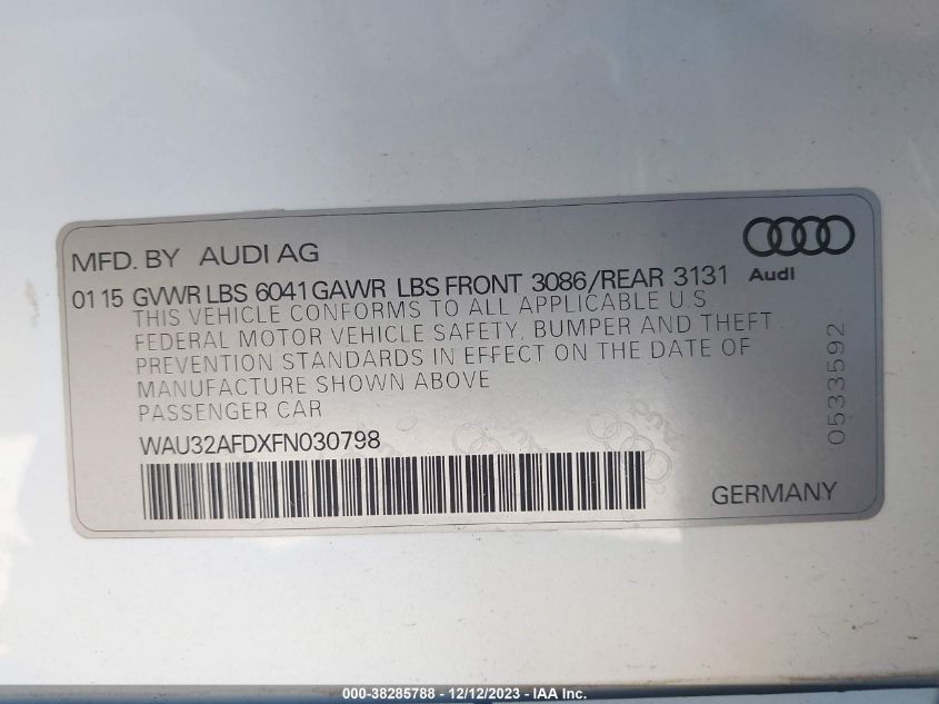 2015 AUDI A8 L 4.0T - WAU32AFDXFN030798