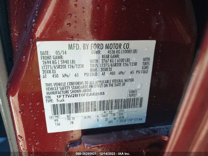2015 FORD F-250 LARIAT - 1FT7W2BT0FEA62655