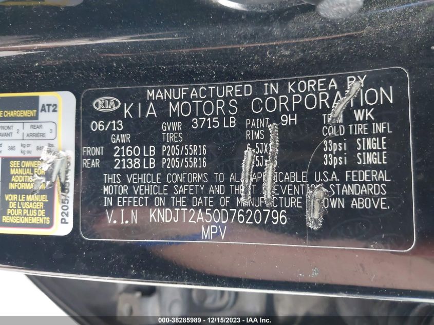 2013 KIA SOUL - KNDJT2A50D7620796