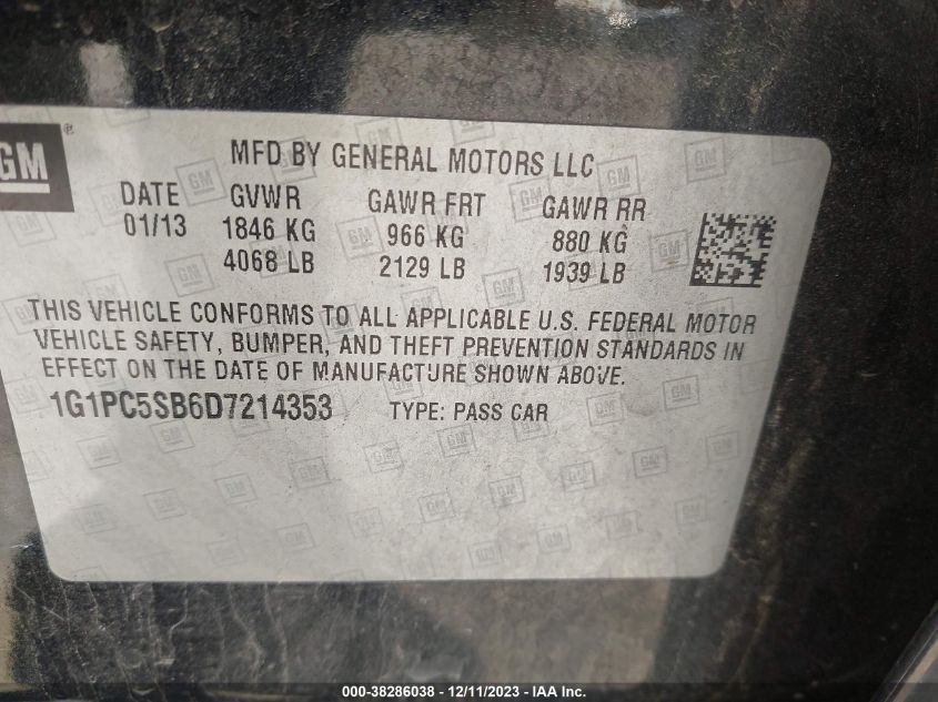 2013 CHEVROLET CRUZE 1LT AUTO - 1G1PC5SB6D7214353