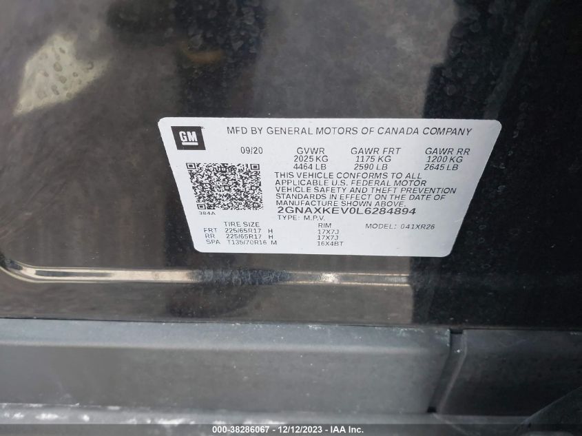 2020 CHEVROLET EQUINOX LT - 2GNAXKEV0L6284894