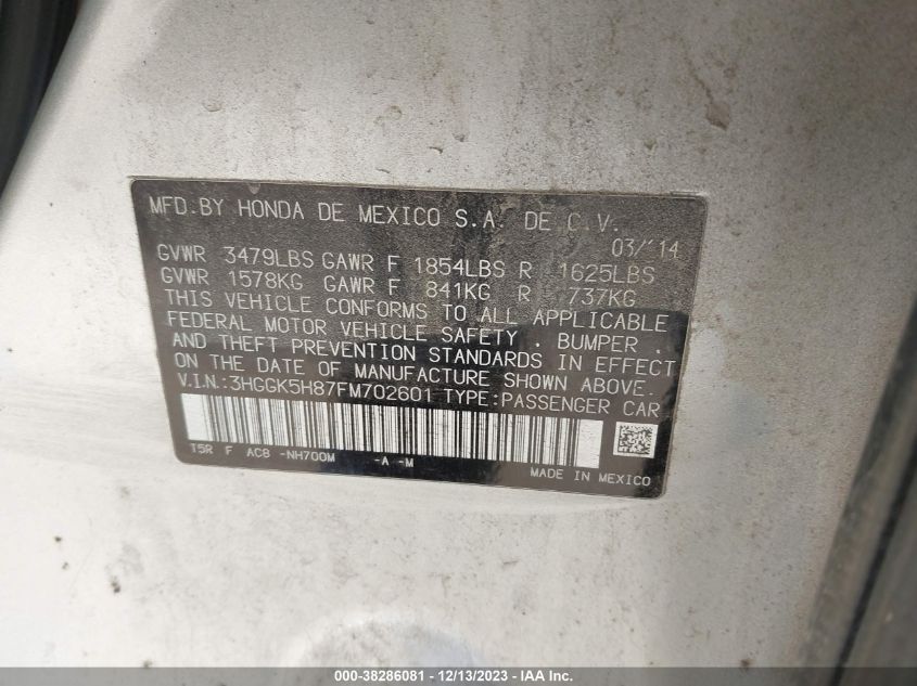 2015 HONDA FIT EX/EXL - 3HGGK5H87FM702601