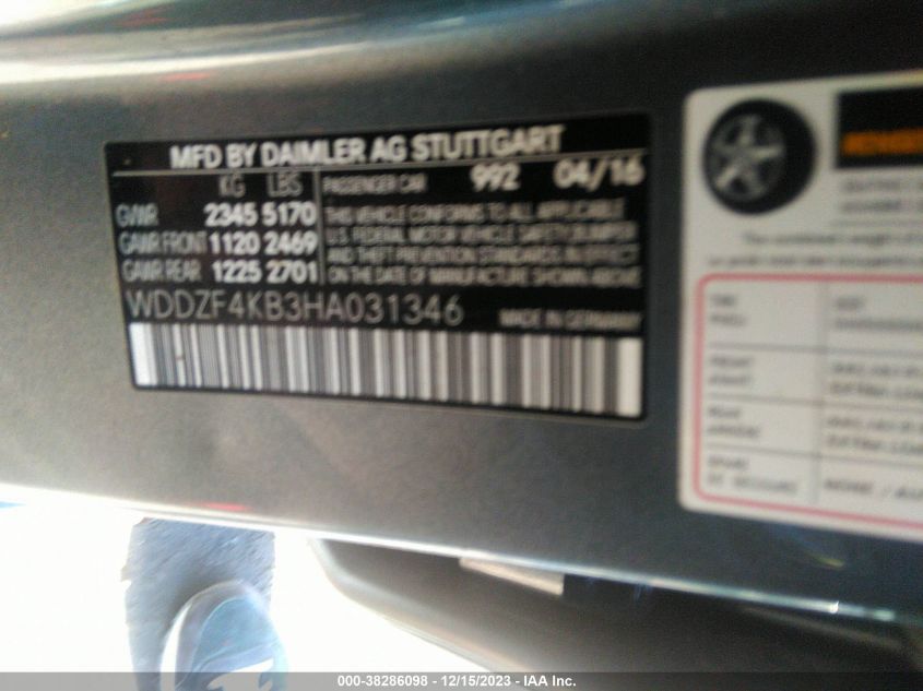 2017 MERCEDES-BENZ E 300 4MATIC WDDZF4KB3HA031346