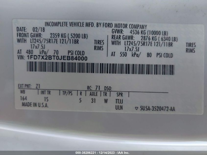 2018 FORD F-250 XL - 1FD7X2BT0JEB84000