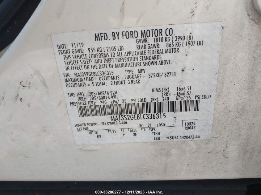 2020 FORD ECOSPORT SE - MAJ3S2GE8LC336315