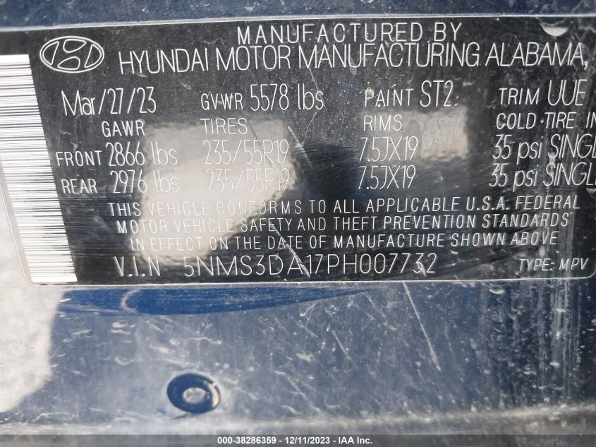 2023 HYUNDAI SANTA FE HYBRID SEL PREMIUM 5NMS3DA17PH007732