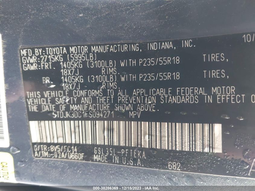 2015 TOYOTA SIENNA LE - 5TDJK3DC1FS094721
