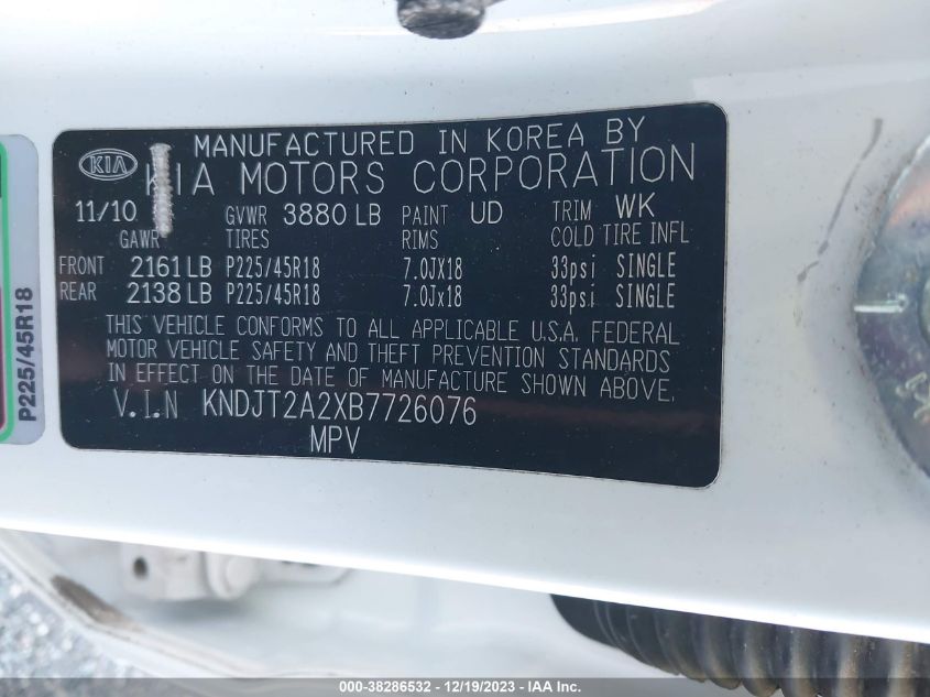 KNDJT2A2XB7726076 | 2011 KIA SOUL