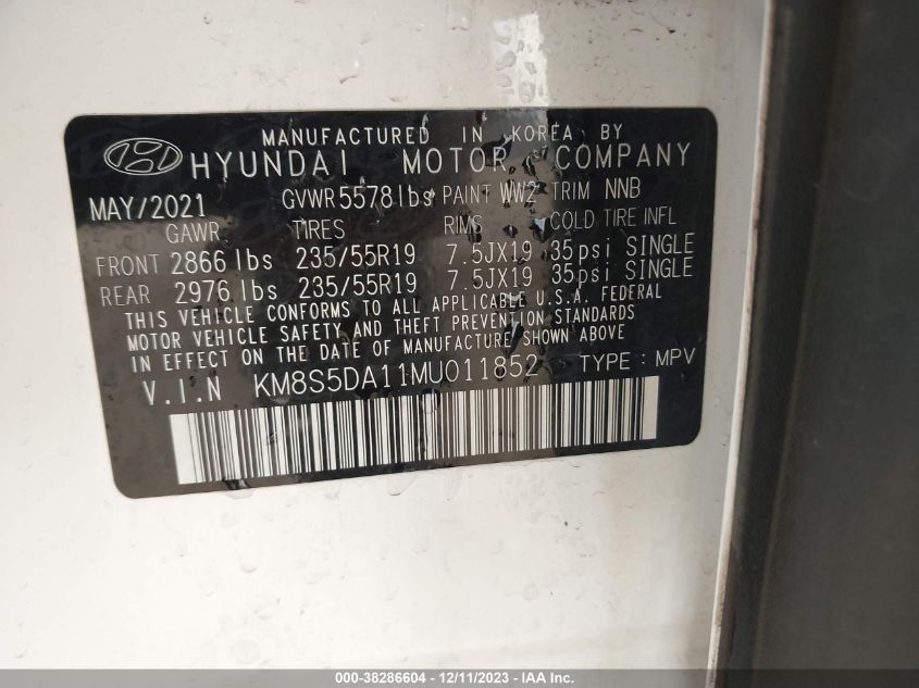 2021 HYUNDAI SANTA FE HYBRID LIMITED KM8S5DA11MU011852
