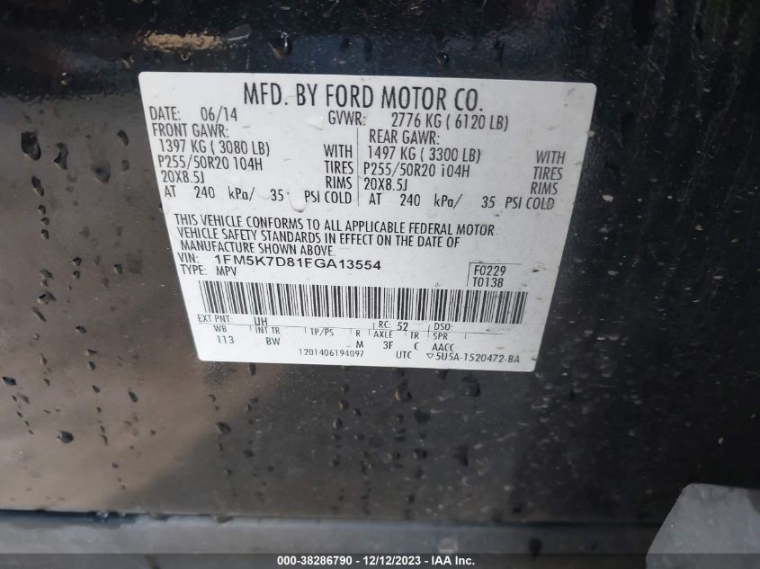 2015 FORD EXPLORER XLT - 1FM5K7D81FGA13554