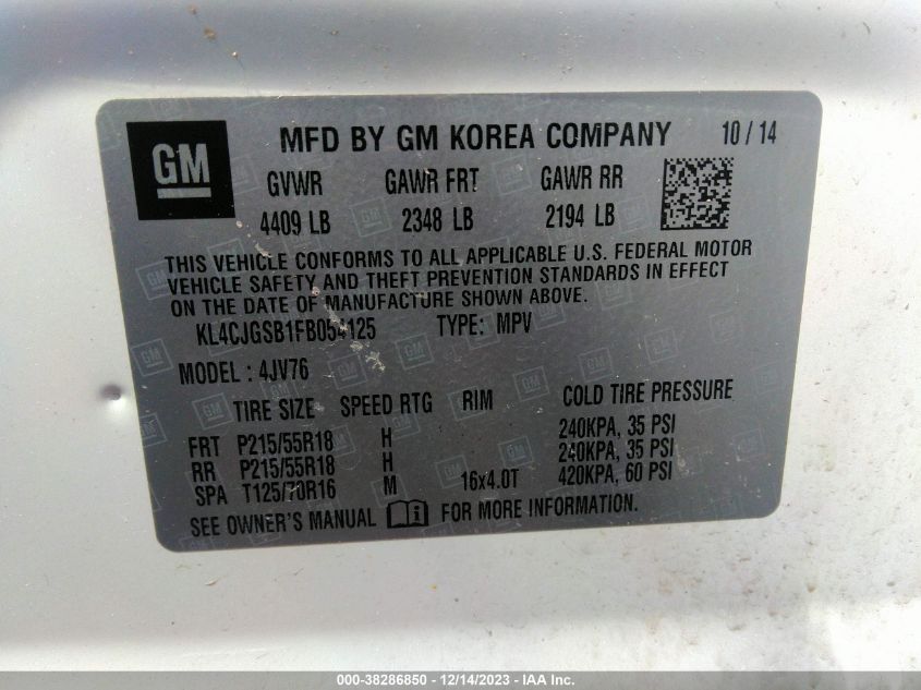 2015 BUICK ENCORE - KL4CJGSB1FB054125
