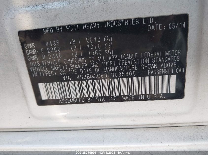 2014 SUBARU LEGACY 2.5I PREMIUM - 4S3BMCC60E3035805