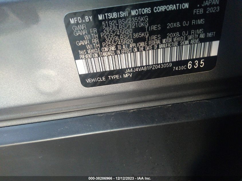 2023 MITSUBISHI OUTLANDER SEL/SEL BLACK EDITION/SEL - JA4J4VA81PZ043059