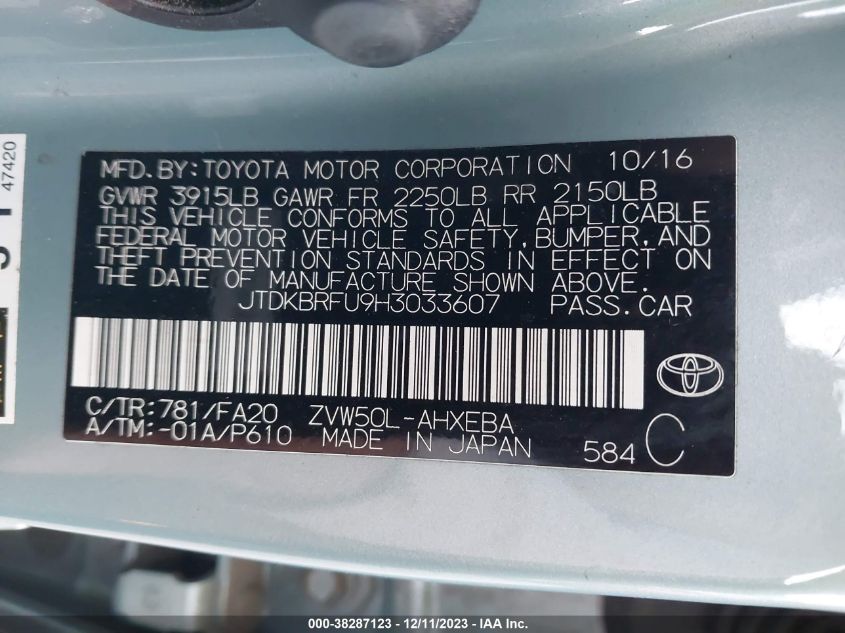2017 TOYOTA PRIUS TWO - JTDKBRFU9H3033607