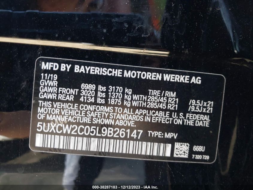 2020 BMW X7 XDRIVE40I 5UXCW2C05L9B26147