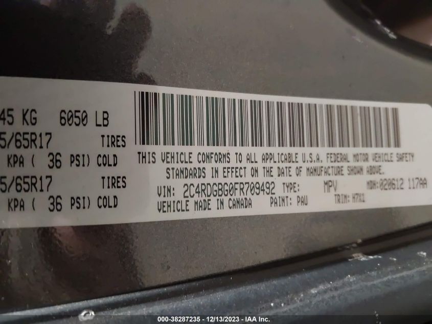 2015 DODGE GRAND CARAVAN SE - 2C4RDGBG0FR709492