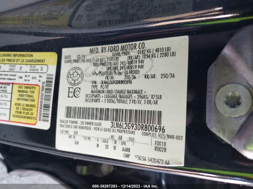 2013 LINCOLN MKZ - 3LN6L2G93DR800696