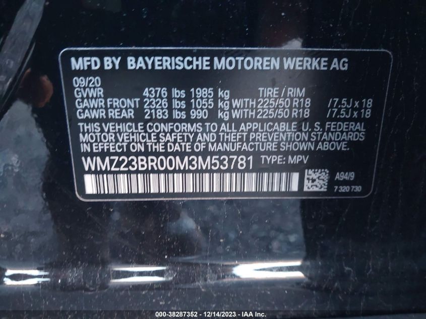 2021 MINI COUNTRYMAN OXFORD EDITION - WMZ23BR00M3M53781