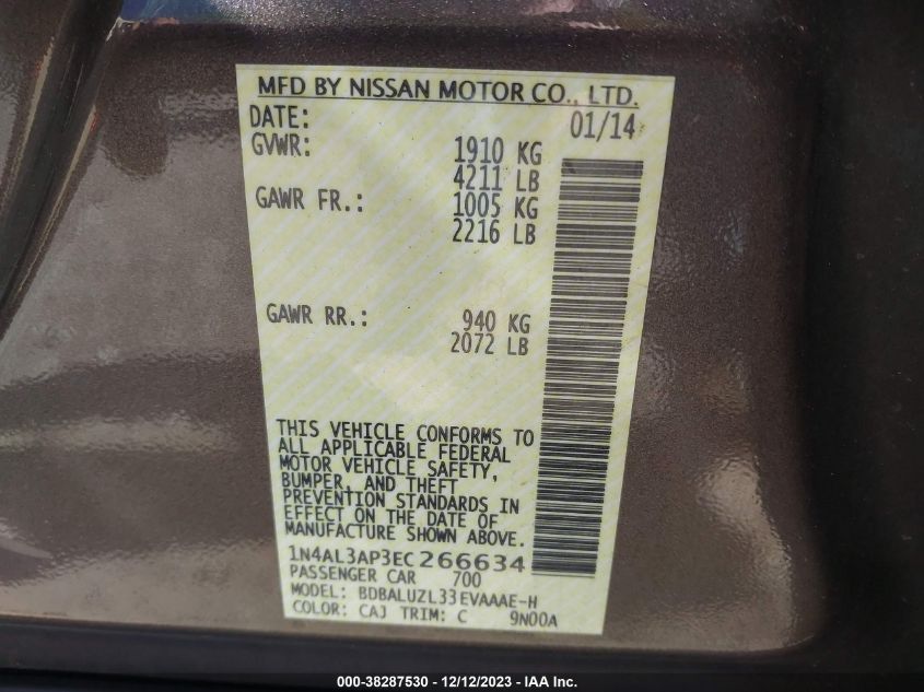 2014 NISSAN ALTIMA 2.5 SV - 1N4AL3AP3EC266634
