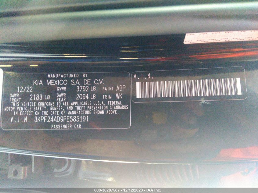 2023 KIA FORTE LX/LXS - 3KPF24AD9PE585191