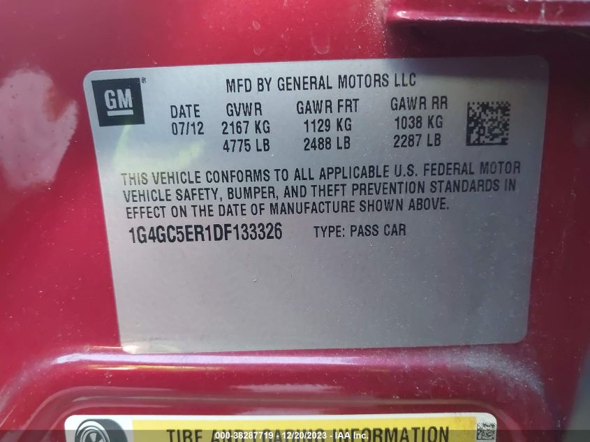 1G4GC5ER1DF133326 | 2013 BUICK LACROSSE