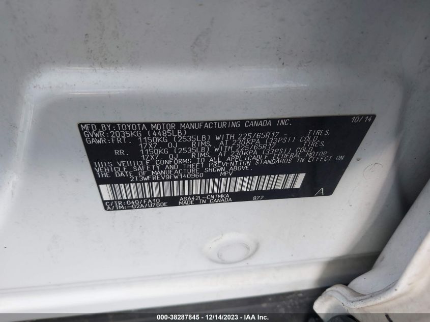 2015 TOYOTA RAV4 XLE - 2T3WFREV9FW140960