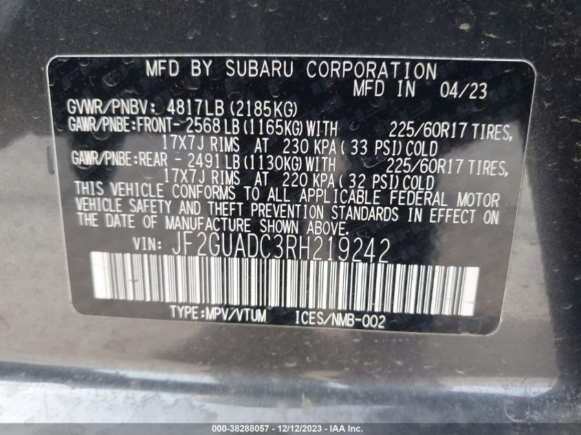2024 SUBARU CROSSTREK PREMIUM - JF2GUADC3RH219242
