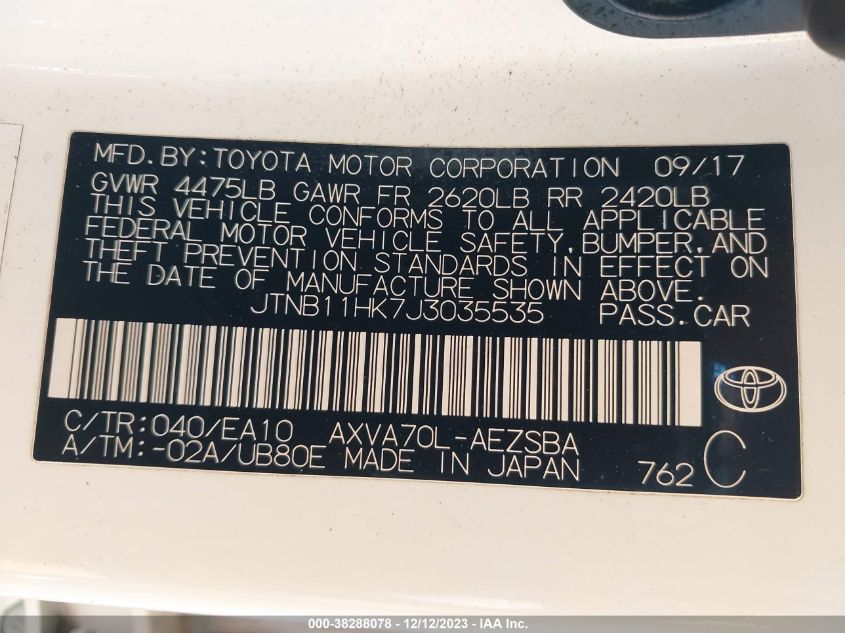 2018 TOYOTA CAMRY SE - JTNB11HK7J3035535