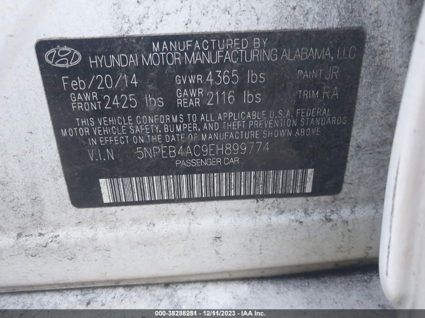 2014 HYUNDAI SONATA GLS - 5NPEB4AC9EH899774