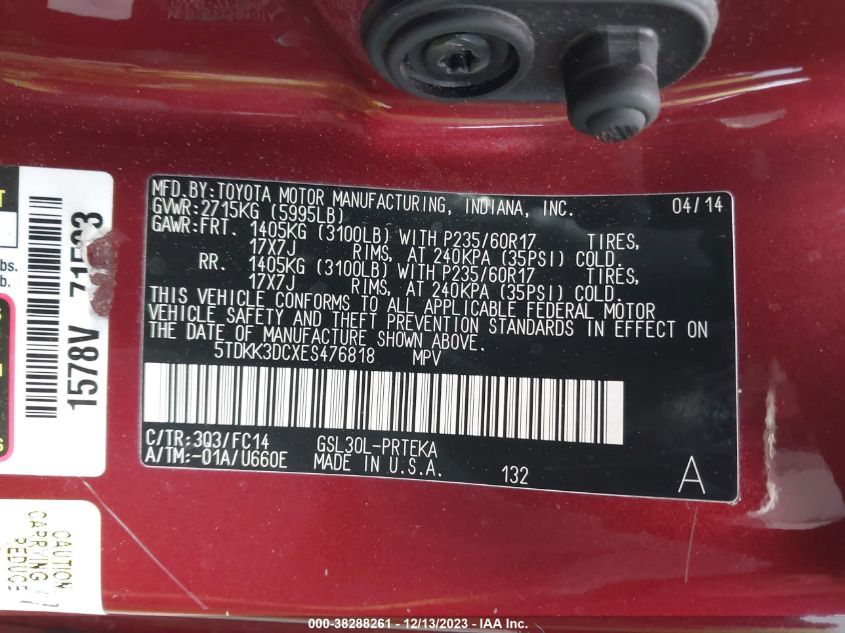 2014 TOYOTA SIENNA LE - 5TDKK3DCXES476818