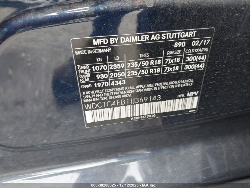 2018 MERCEDES-BENZ GLA GLA 250 WDCTG4EB1JJ369143