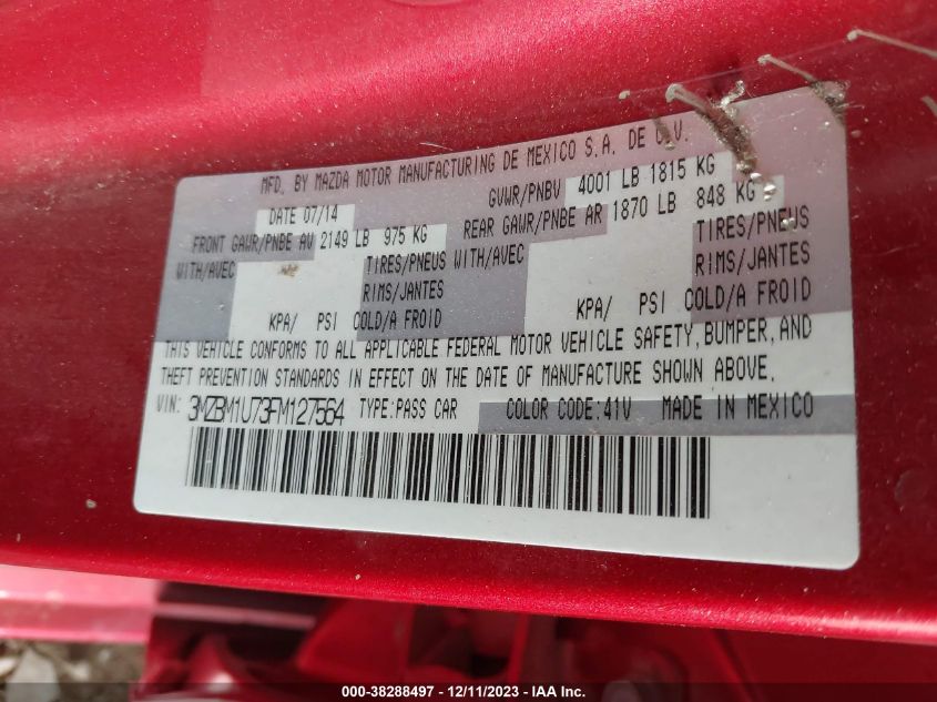 2015 MAZDA MAZDA3 I SPORT - 3MZBM1U73FM127564