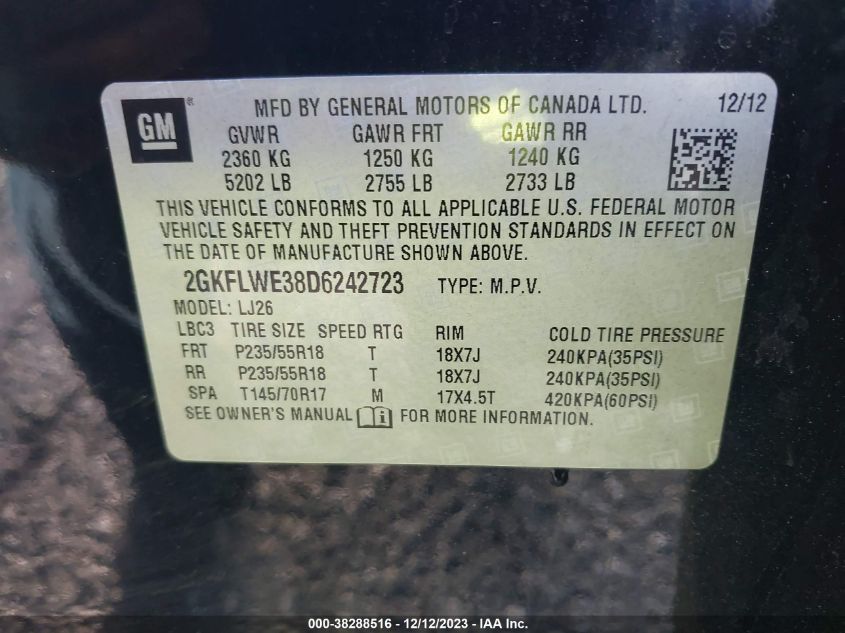 2013 GMC TERRAIN SLT - 2GKFLWE38D6242723