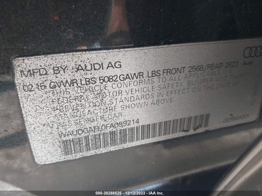 2015 AUDI S4 3.0T PREMIUM PLUS - WAUDGAFL0FA099214