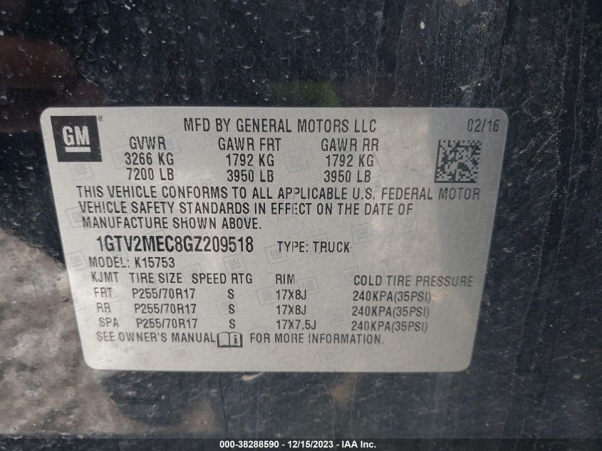 2016 GMC SIERRA 1500 SLE - 1GTV2MEC8GZ209518