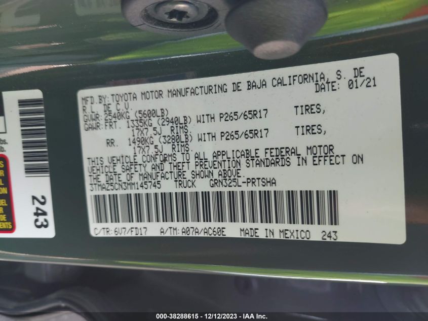 2021 TOYOTA TACOMA TRD SPORT - 3TMAZ5CN3MM145745