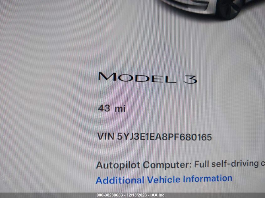 2023 TESLA MODEL 3 - 5YJ3E1EA8PF680165