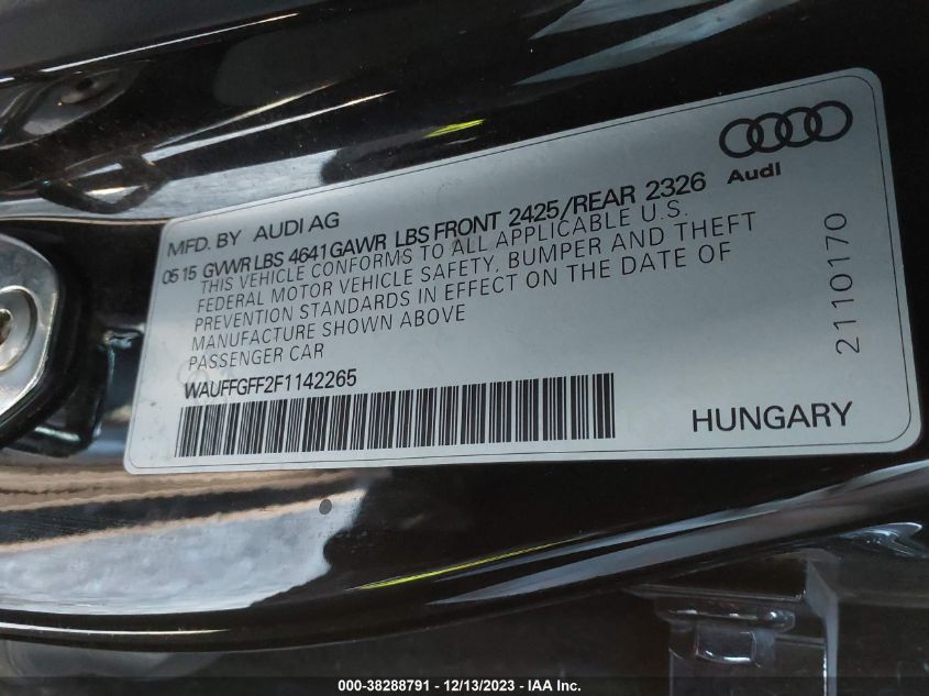 2015 AUDI S3 2.0T PREMIUM PLUS - WAUFFGFF2F1142265